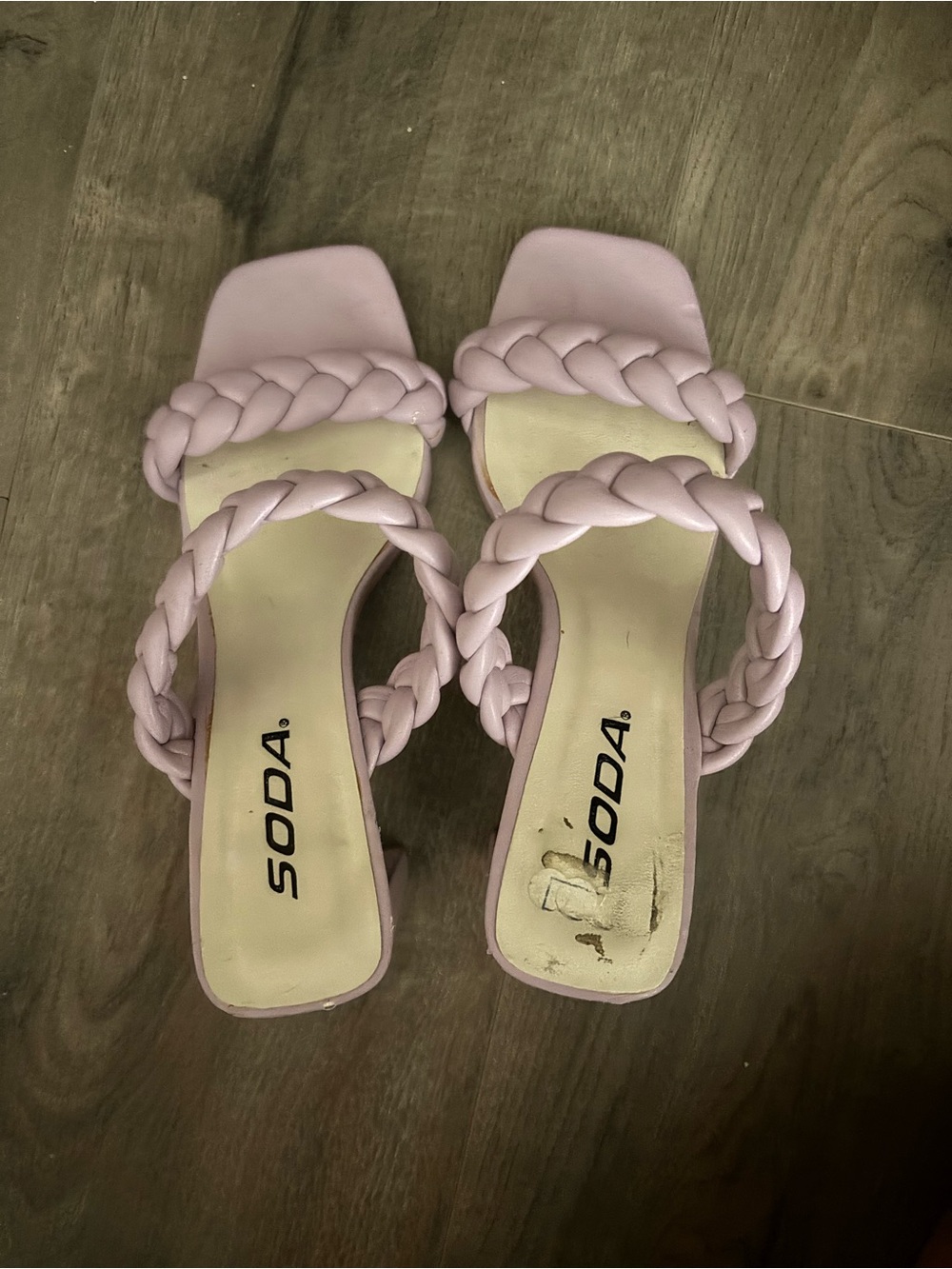 Soda Braided Strap Square Toe Mules in Light Pink